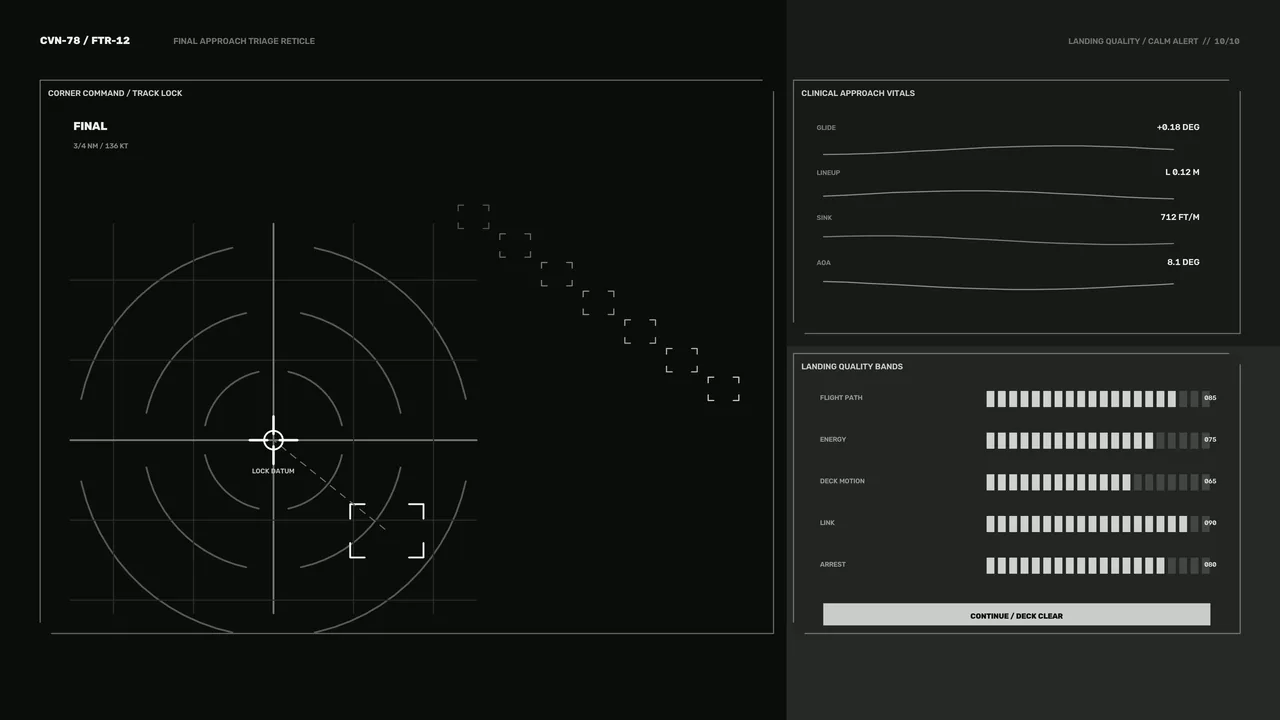 Fictional Aircraft Approach Guidance HUD, Radar Reticle and Landing Telemetry 4K