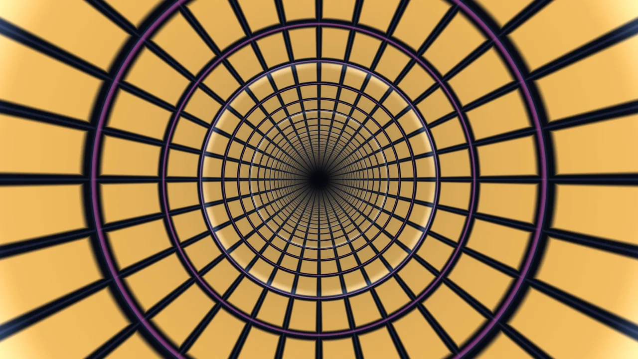 Amber Geometric Tunnel Grid with Concentric Rings