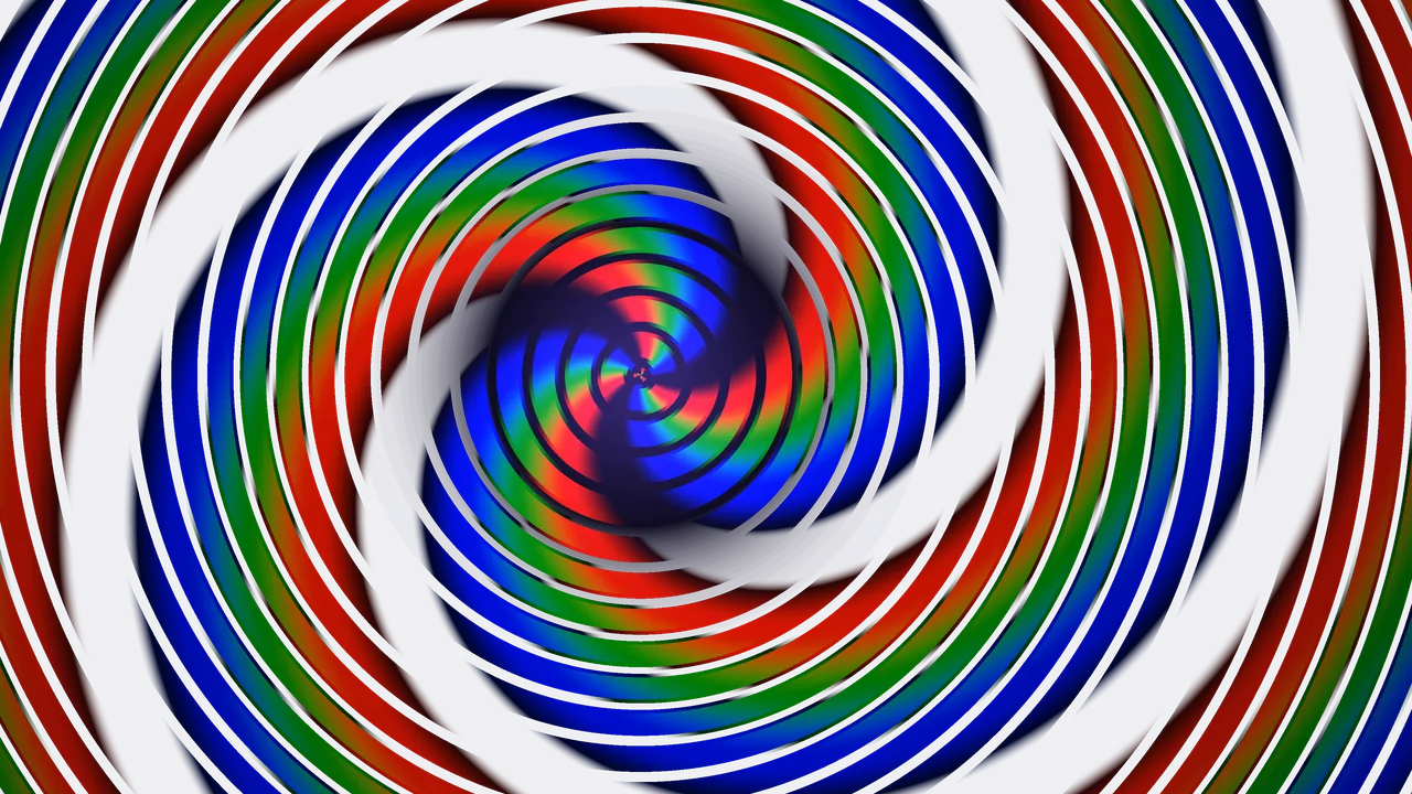 RGB Concentric Spiral Tunnel 4K Wallpaper
