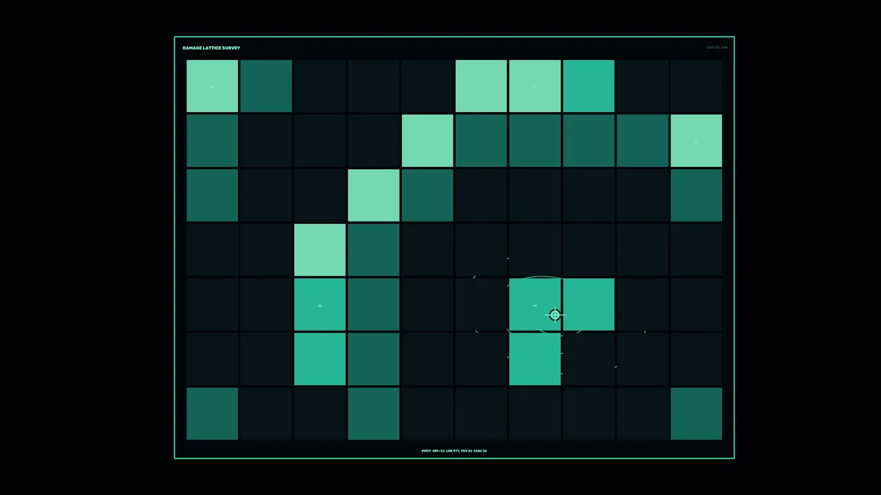 Teal Damage Survey Lattice HUD 4K Sci-Fi Wallpaper
