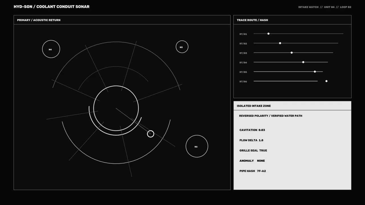 Coolant Conduit Sonar HUD Interface 4K Sci-Fi Wallpaper