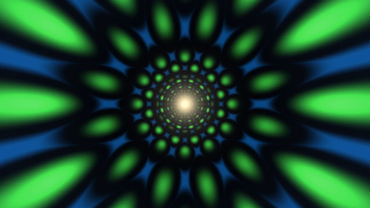 Green and Blue Radial Light Tunnel with Glowing Center
