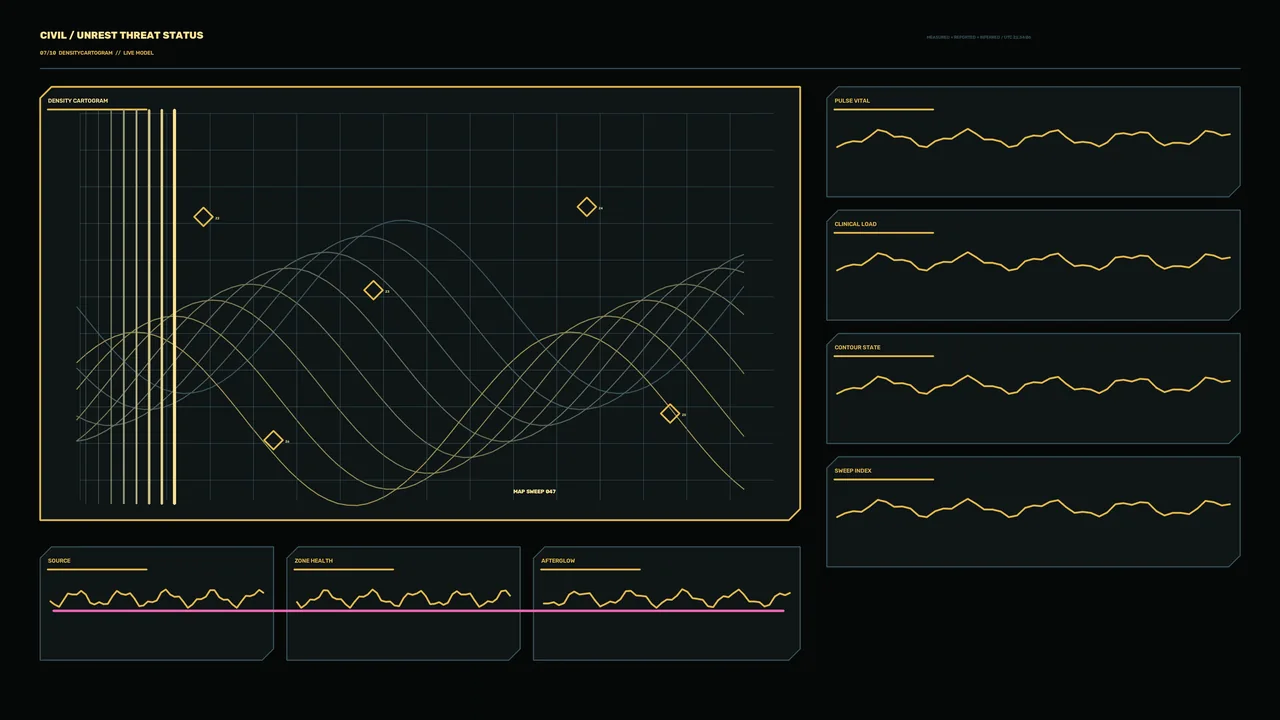 Civil Unrest Threat Status HUD Dashboard, 4K Sci-Fi Wallpaper