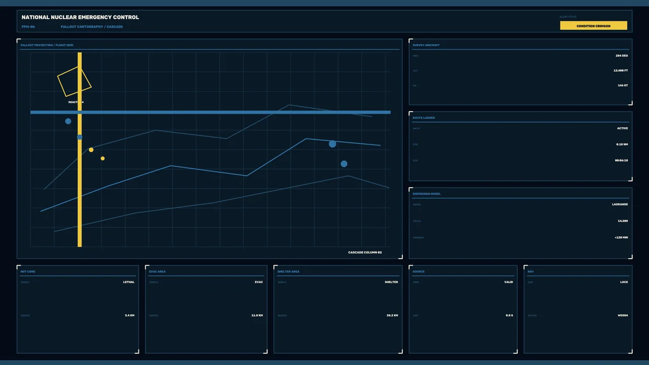 Fictional Nuclear Emergency Control Map HUD 4K Wallpaper