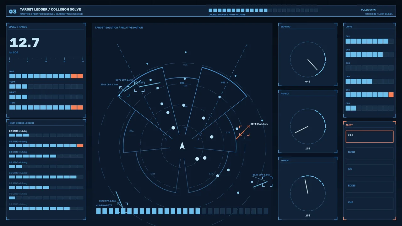 Maritime Collision-Avoidance Radar HUD Dashboard Wallpaper