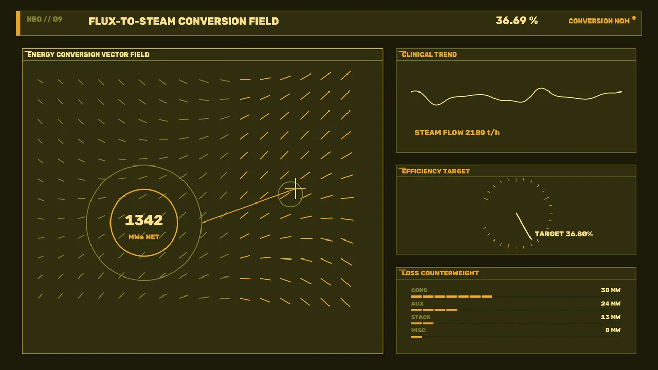 Industrial Energy Conversion HUD Dashboard with Vector Field