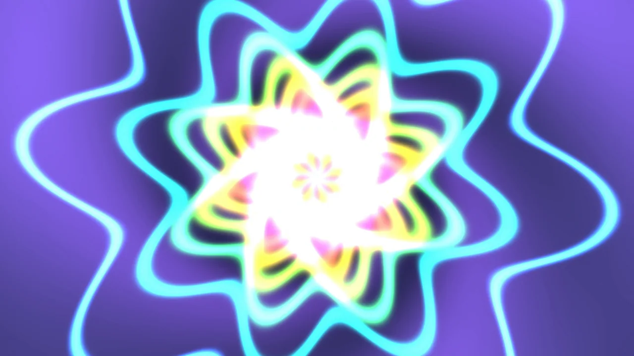 Neon Radial Flower Pattern on Purple 4K Wallpaper
