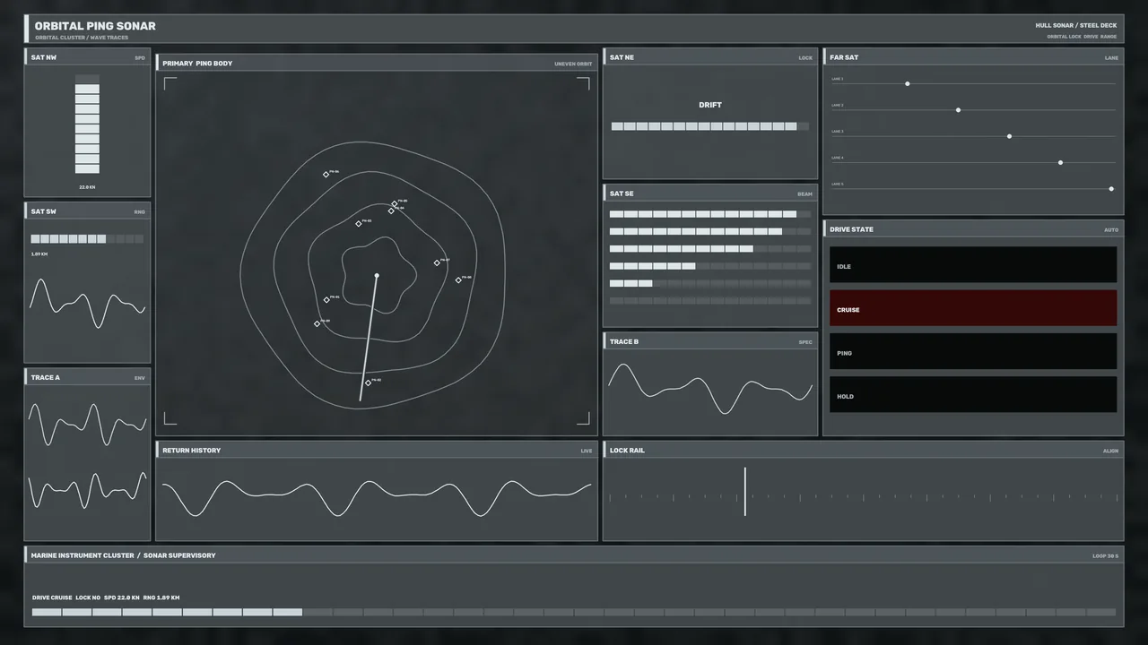 Orbital Sonar Tracking HUD Dashboard – 4K Sci-Fi Wallpaper