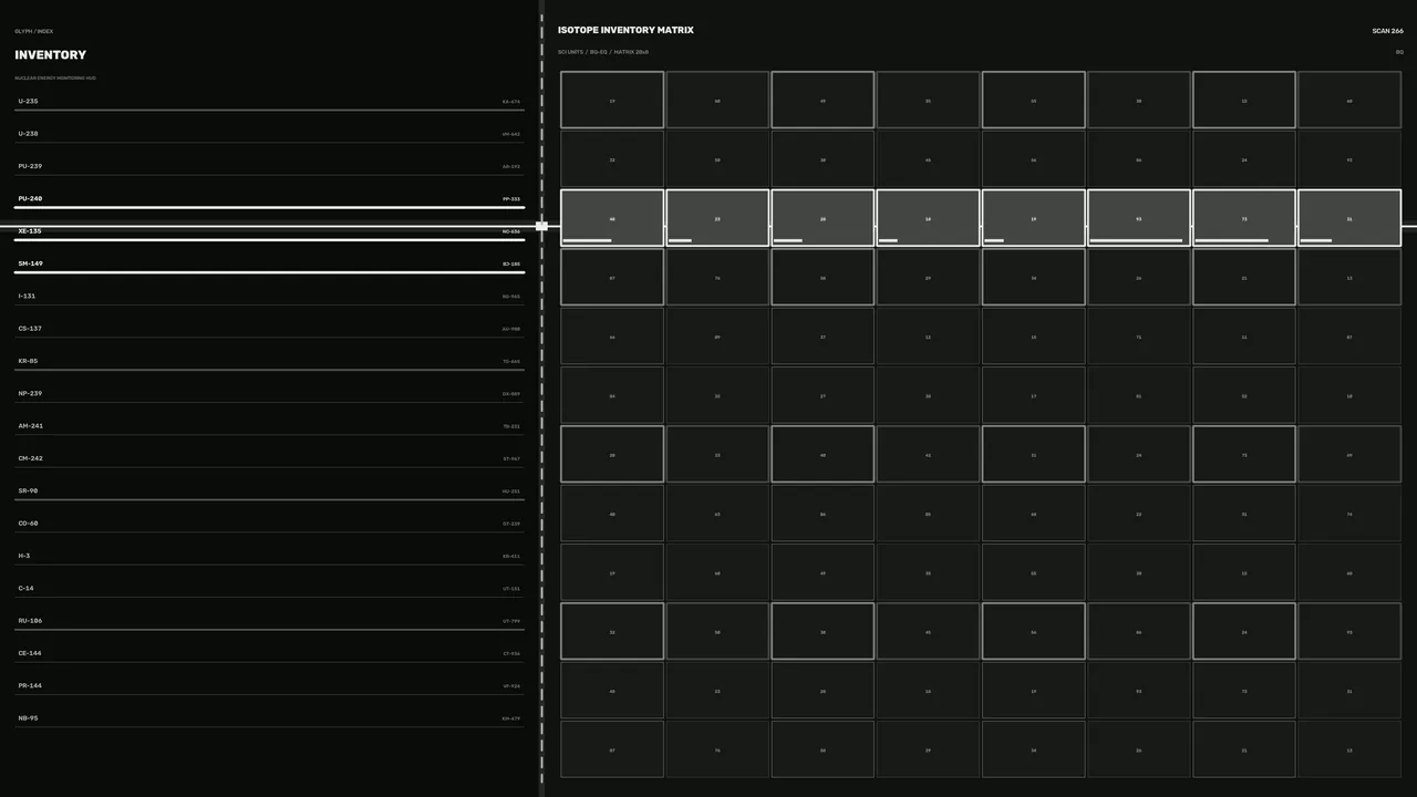 Nuclear Energy Inventory HUD with Isotope Matrix 4K Wallpaper
