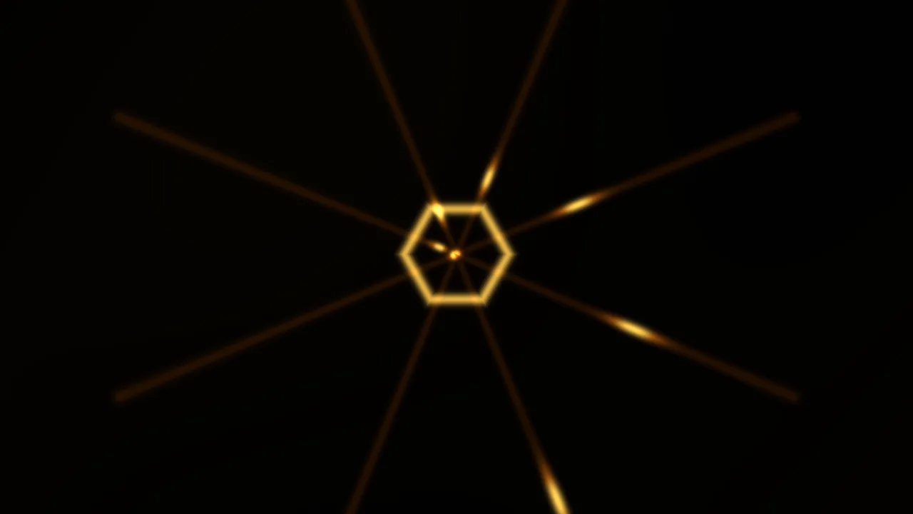 Abstract Golden Hexagonal Interface with Radial Lines on Black