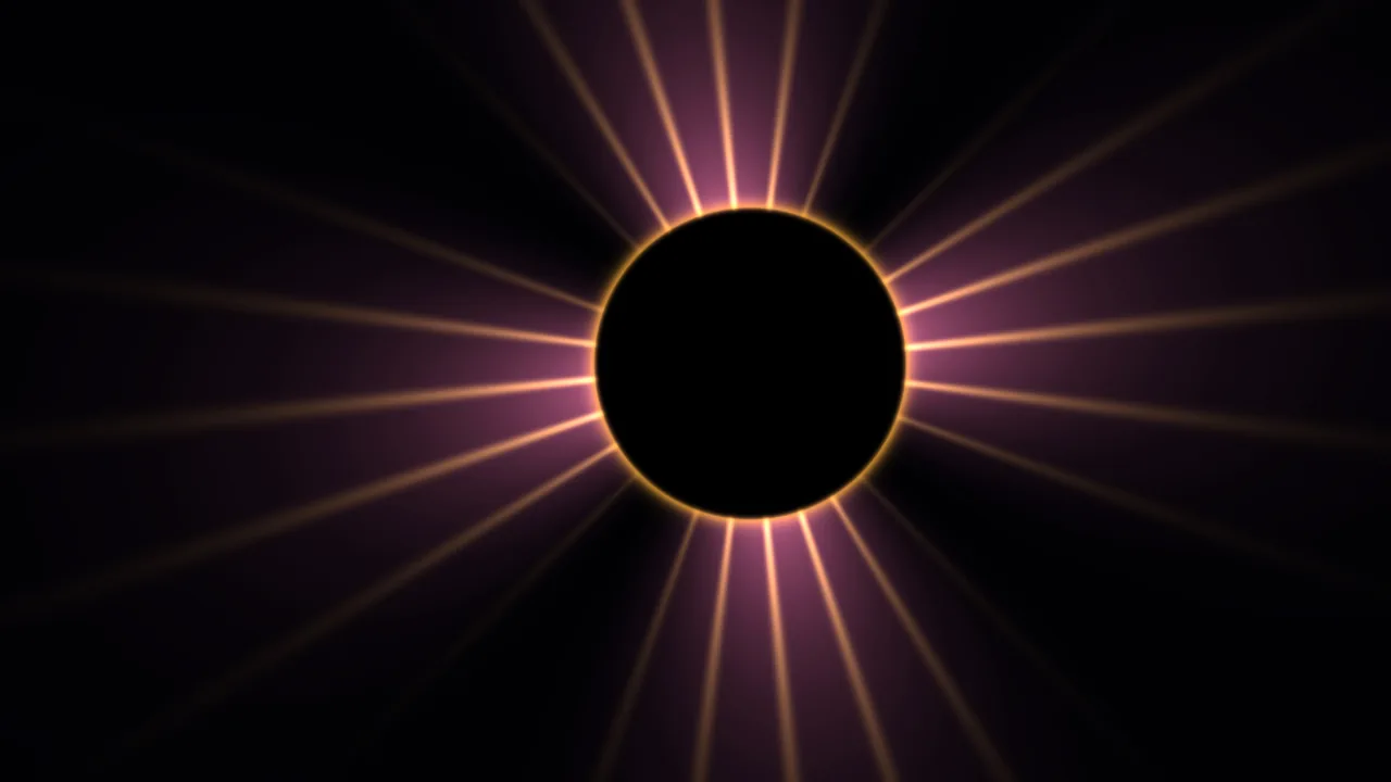 Abstract Solar Eclipse with Golden and Purple Light Rays