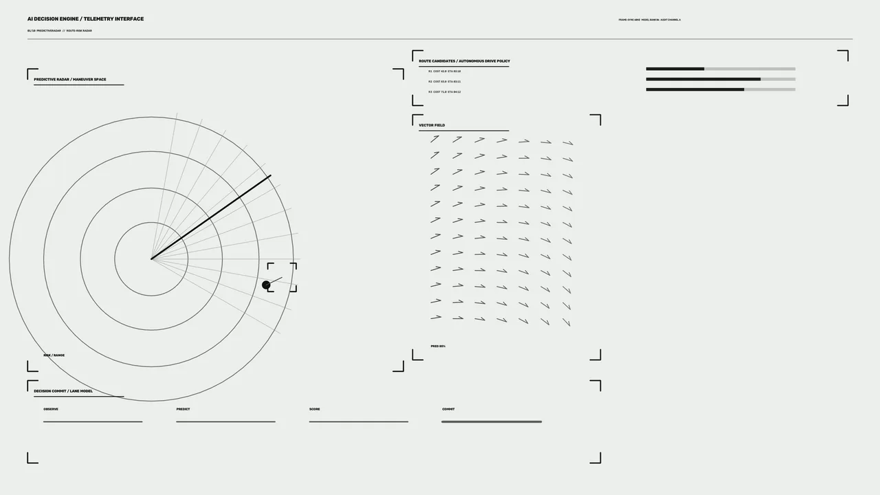 Monochrome Predictive Radar and Vector Field HUD 4K Wallpaper
