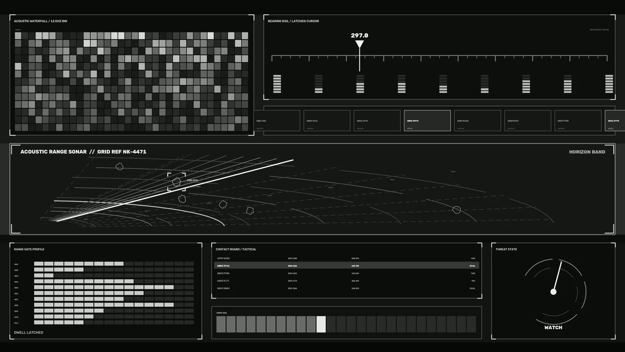 Monochrome Acoustic Sonar HUD Interface 4K Wallpaper