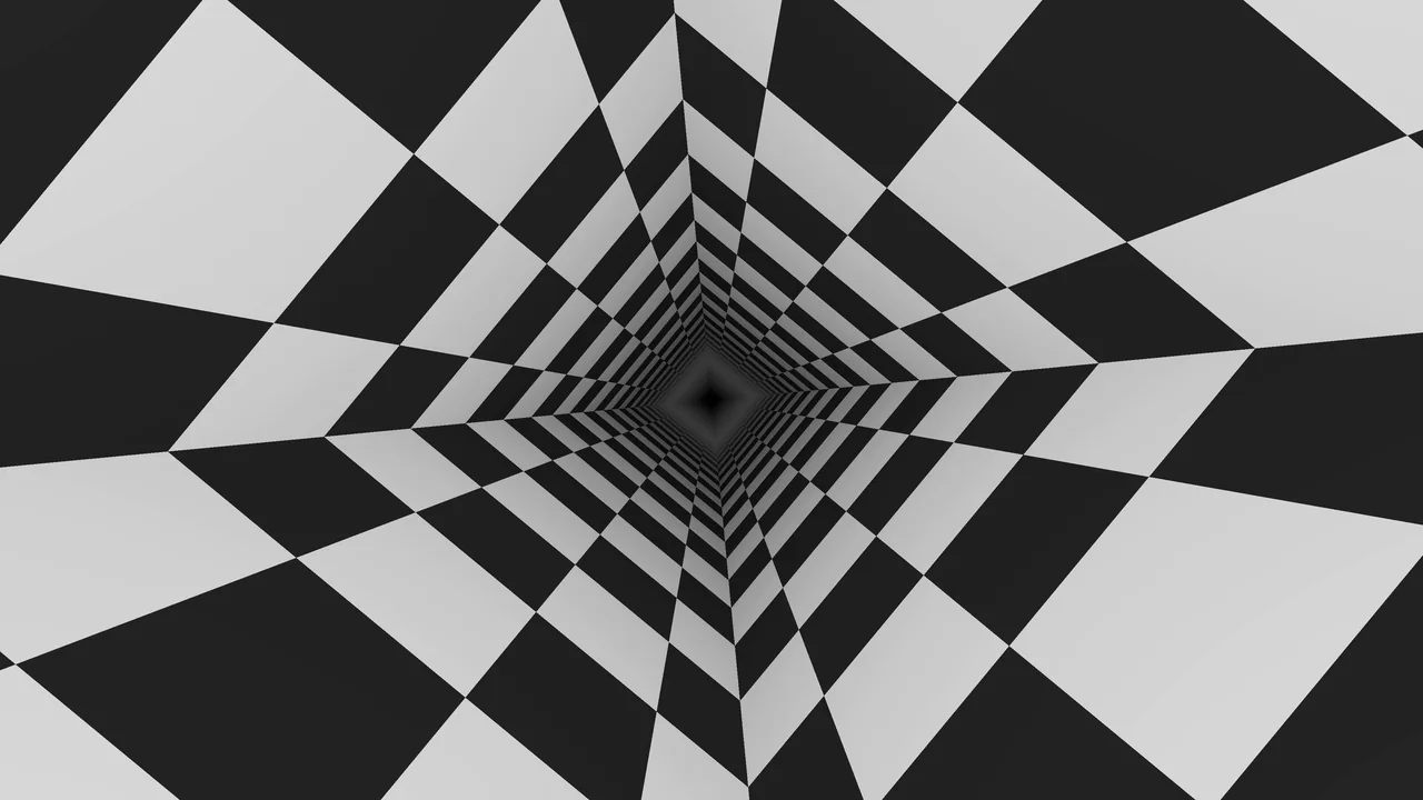 Monochrome Checkerboard Tunnel 4K Wallpaper