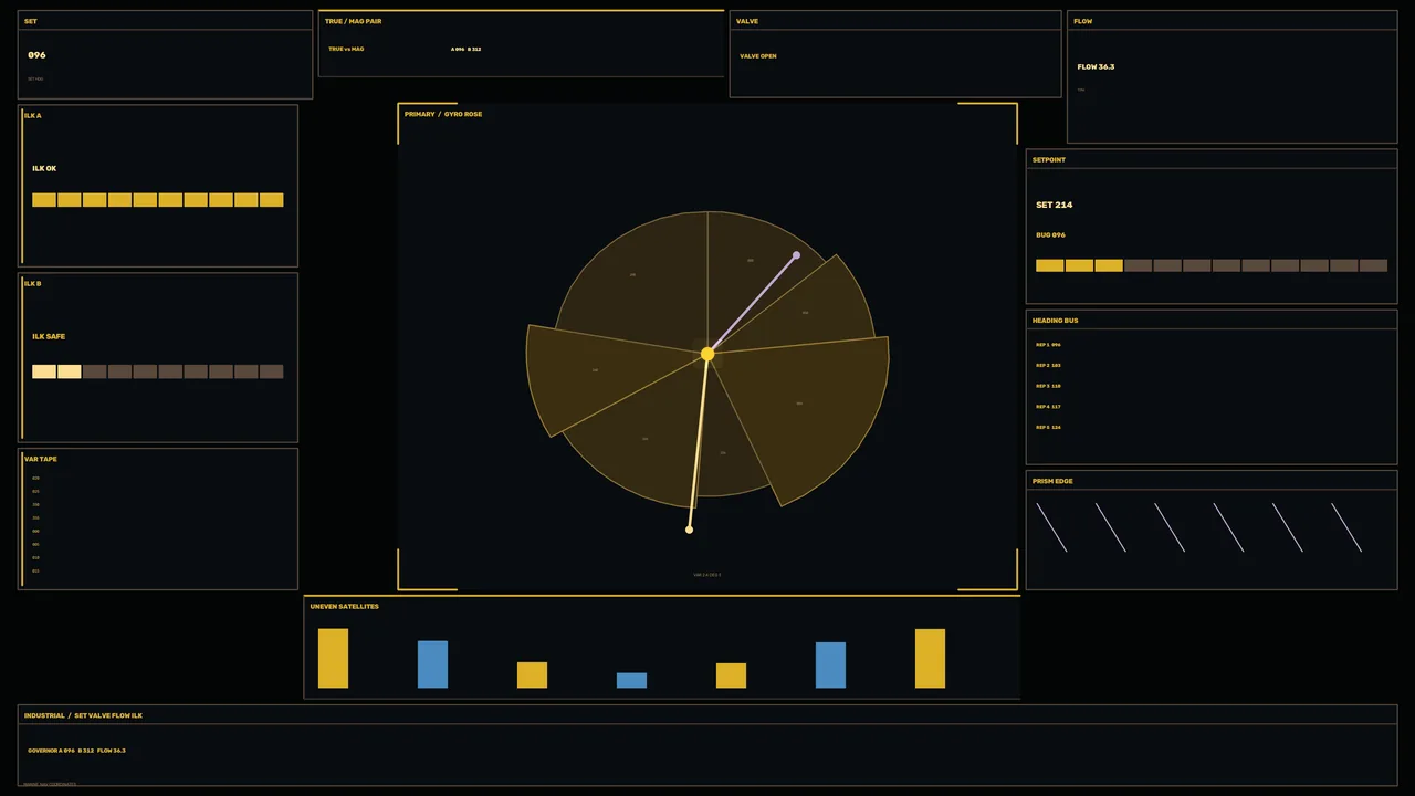 Industrial Flow Control HUD Dashboard – 4K Sci-Fi Wallpaper