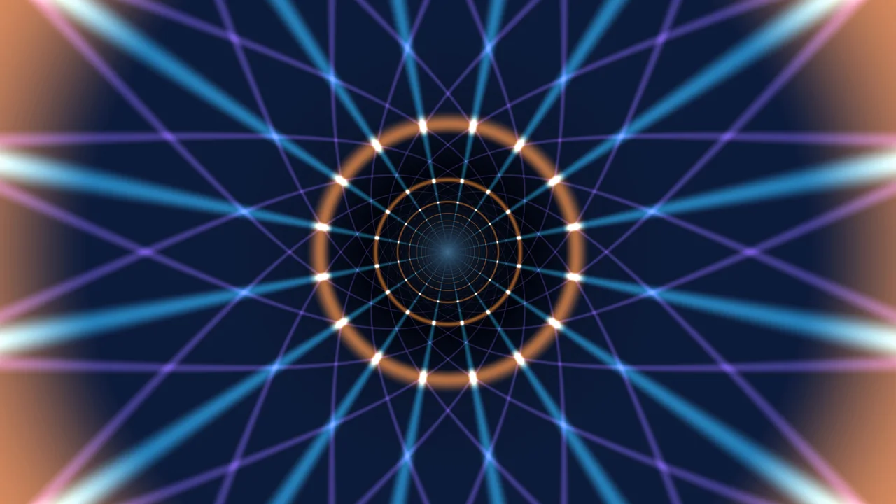 Abstract Optical Geometric Tunnel with Neon Radial Grid