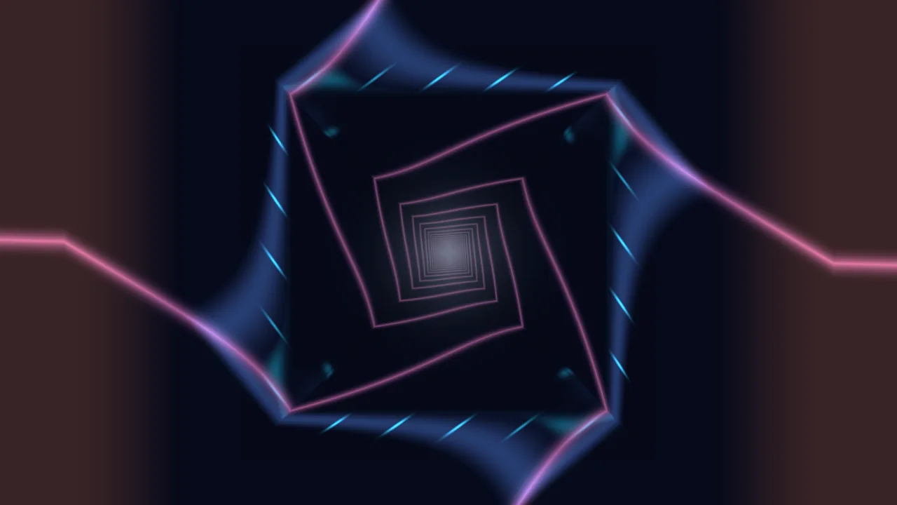 Neon Geometric Portal with Nested Square Perspective 4K Wallpaper