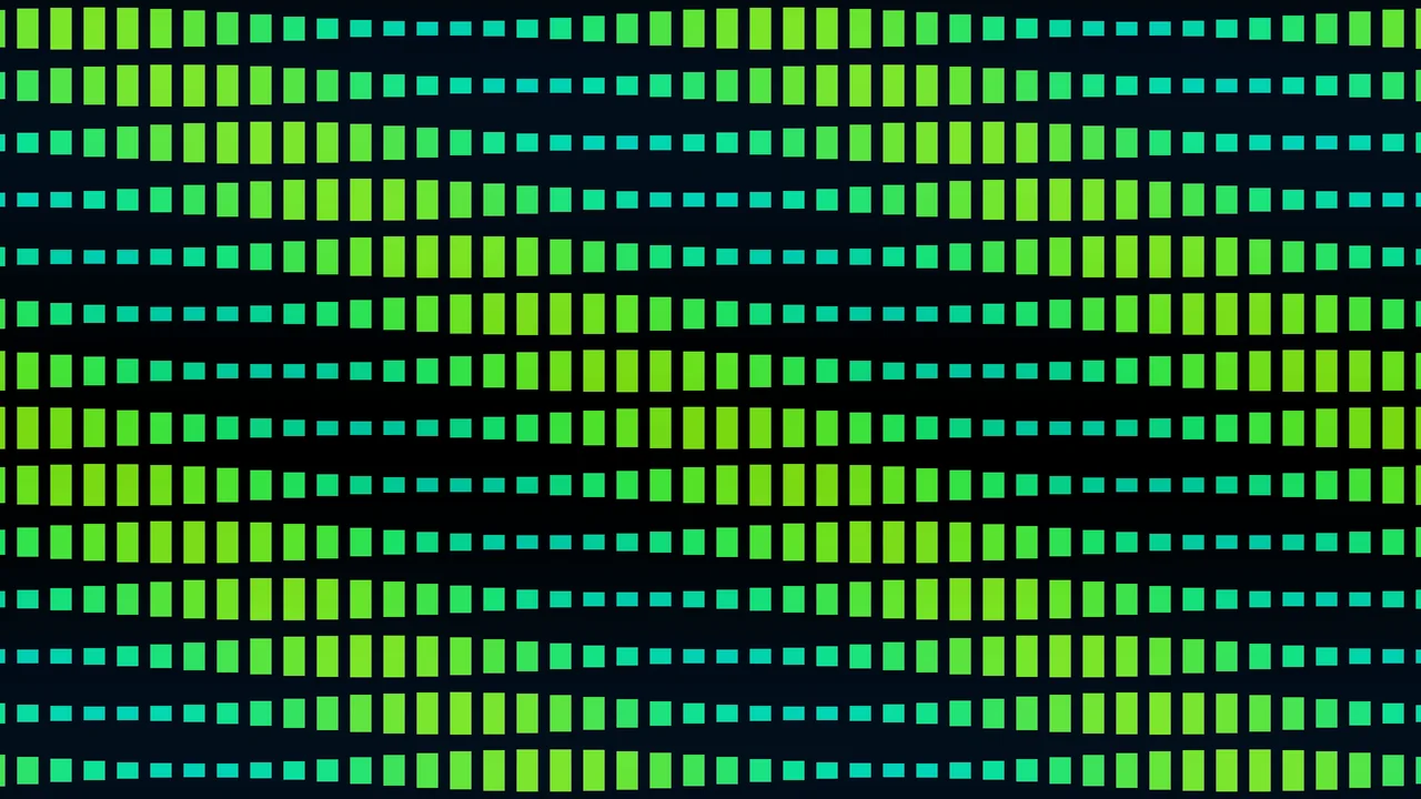 Neon Cyan and Lime Rectangular Wave Grid 4K Wallpaper
