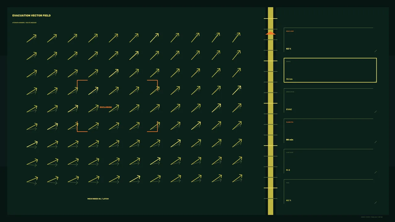 Evacuation Vector Field HUD with Telemetry Dashboard – 4K Sci-Fi Wallpaper