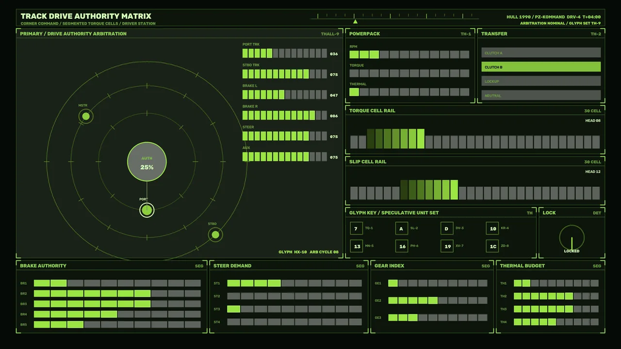 Sci-Fi Vehicle Control HUD with Torque, Brake and Thermal Status 4K Wallpaper