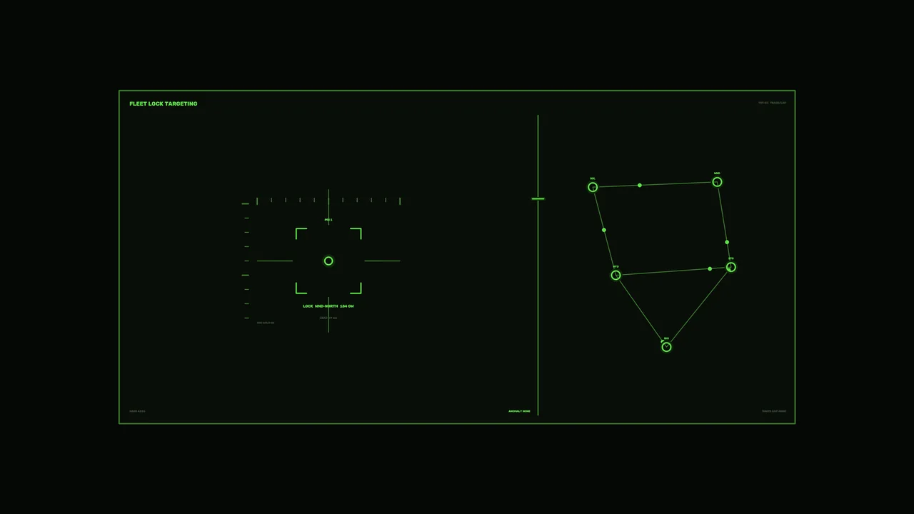Green Sci-Fi Target-Lock HUD Interface with Telemetry Nodes — 4K Wallpaper