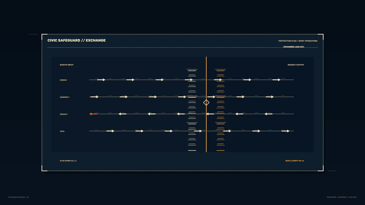Civic Safeguard Exchange Diagnostic HUD 4K Wallpaper