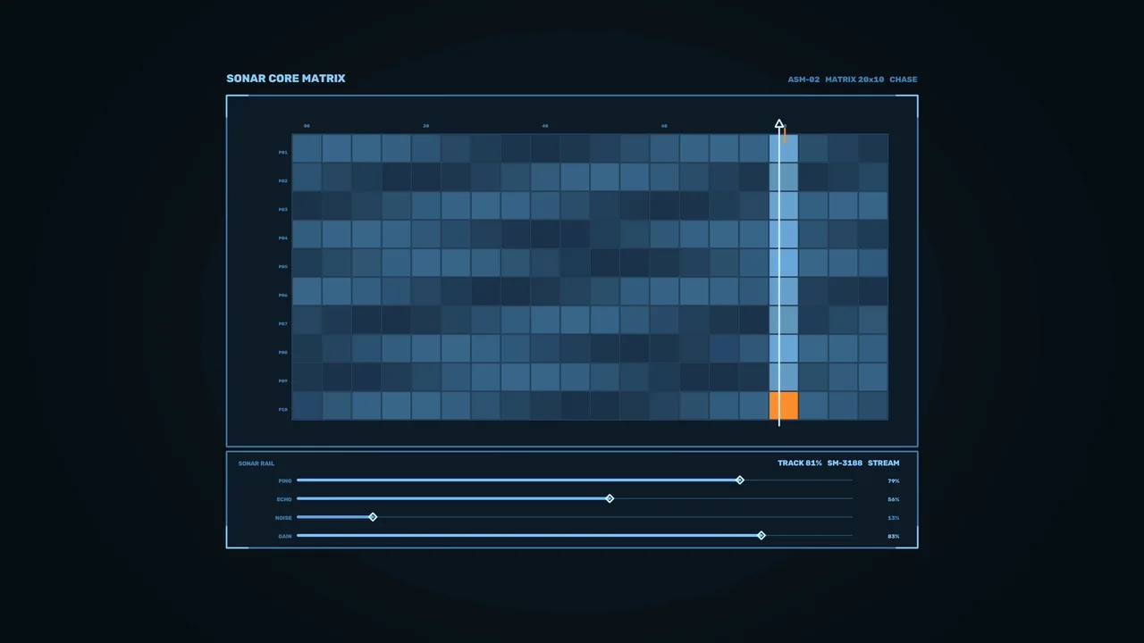 Sonar Core Matrix Telemetry HUD, Blue 4K Sci-Fi Wallpaper