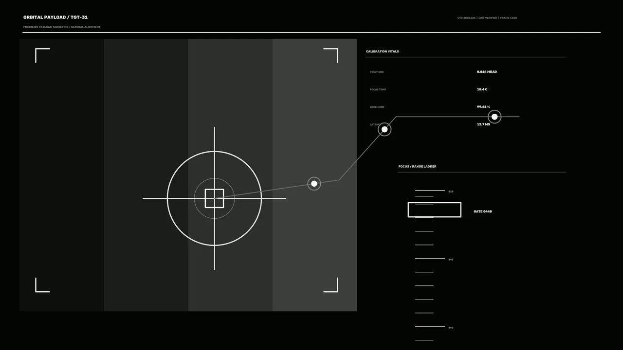 Orbital Payload Monitoring HUD with Alignment Reticle and Telemetry