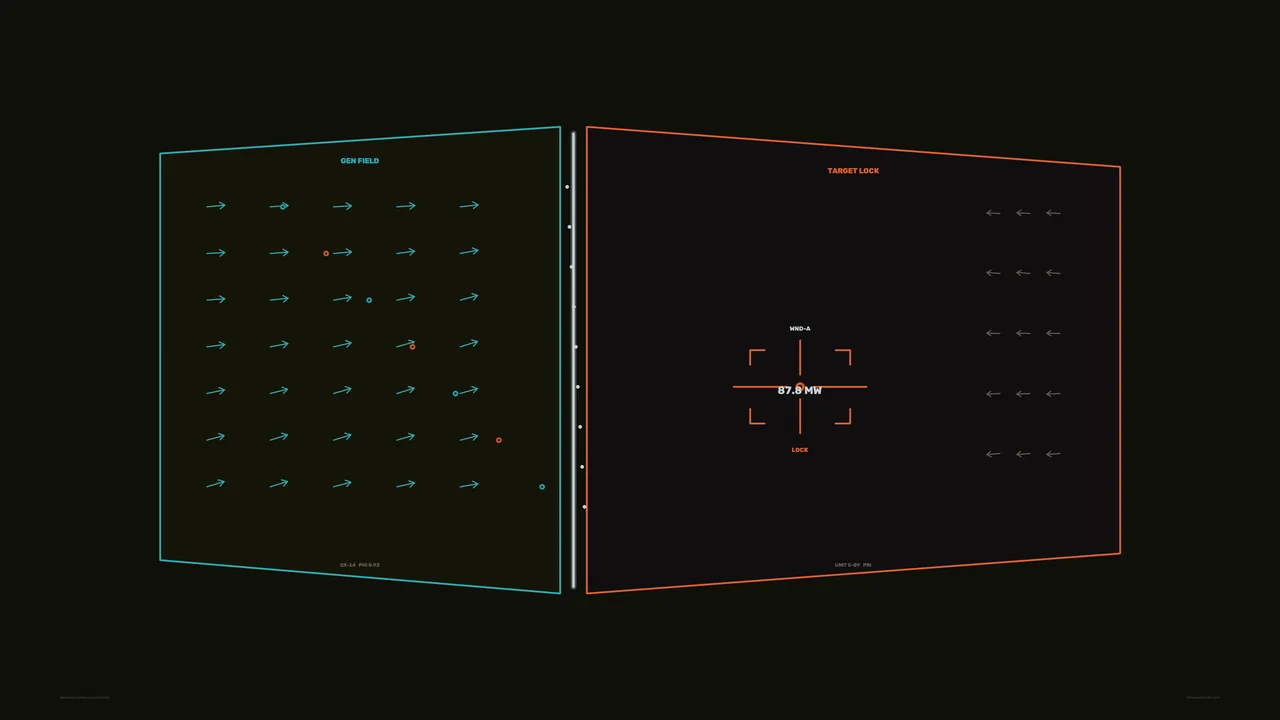 4K Sci-Fi Energy Generation HUD Wallpaper with Skewed Cyan and Orange Telemetry