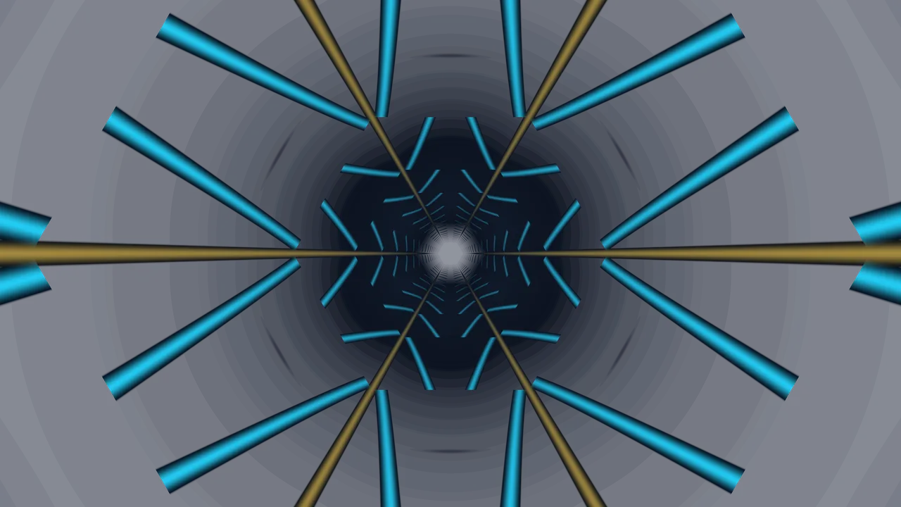 Cyan and Gold Geometric Light Tunnel 4K Wallpaper