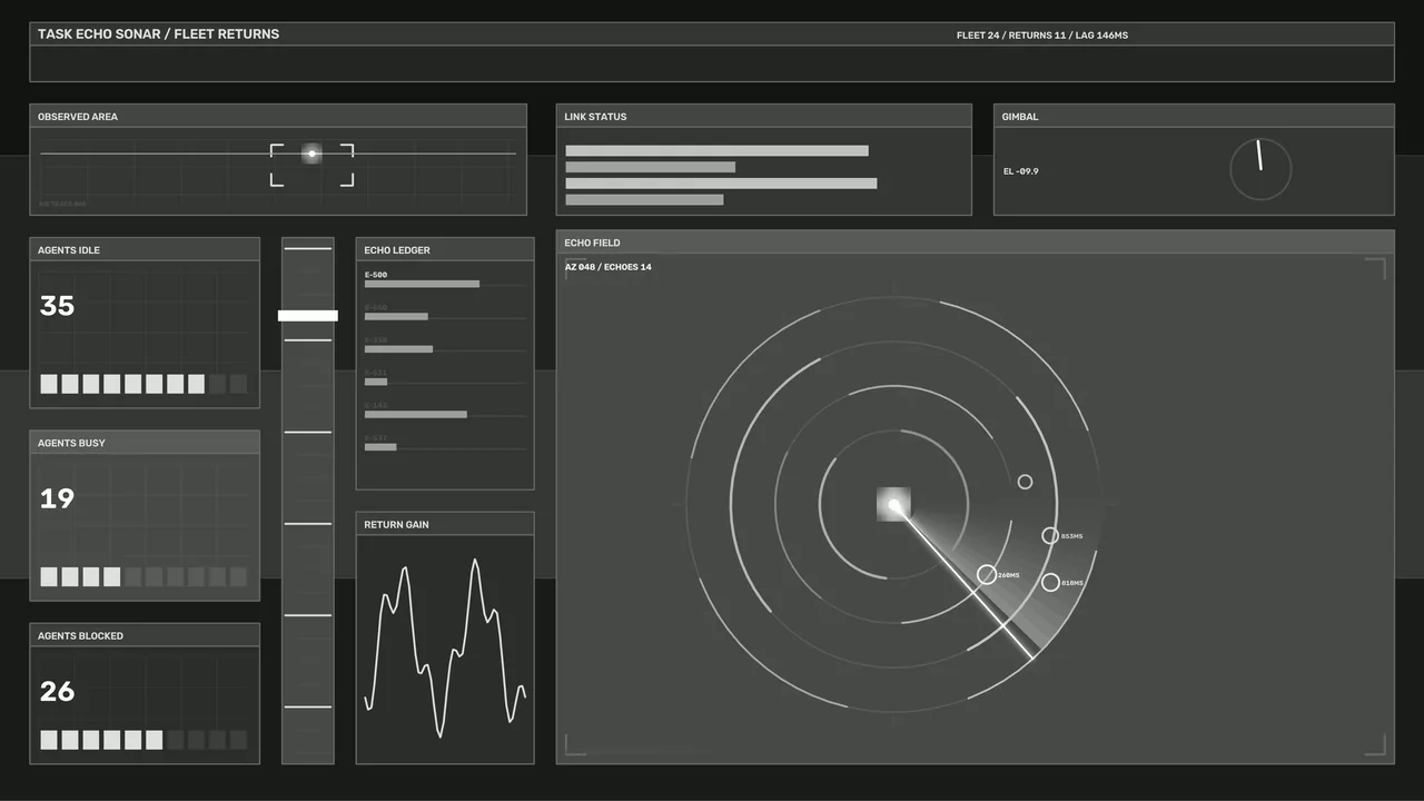 Sci-Fi Telemetry Dashboard HUD with Circular Scanner — 4K Wallpaper