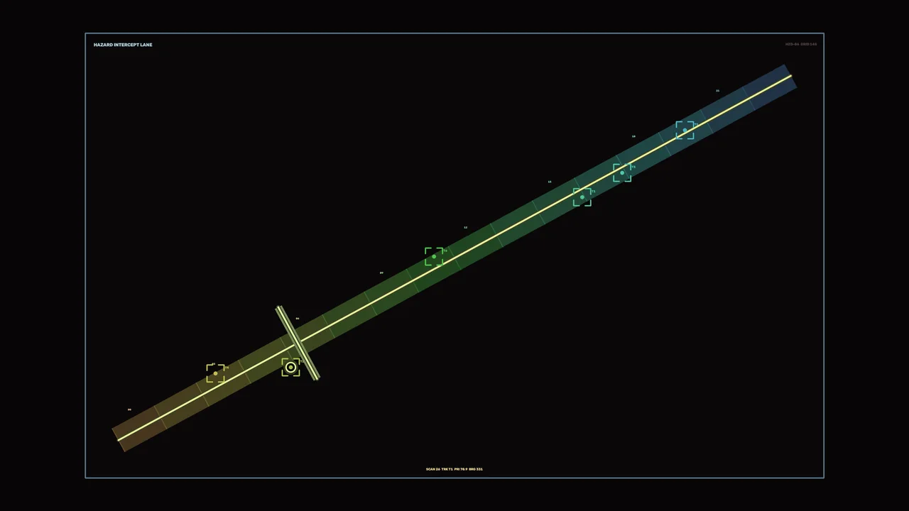 Fictional Sci-Fi Targeting HUD with Diagonal Telemetry Lane