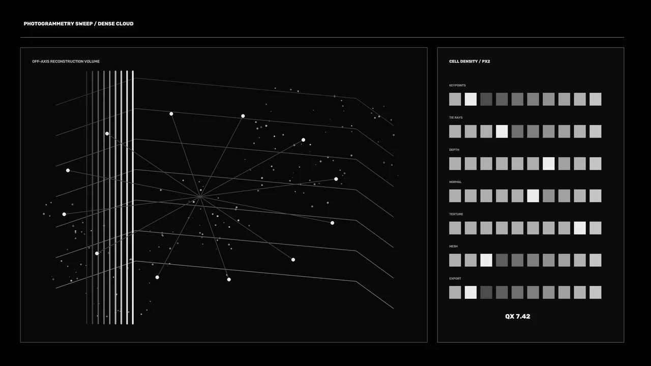 Monochrome Photogrammetry Point-Cloud Reconstruction HUD Dashboard 4K Wallpaper