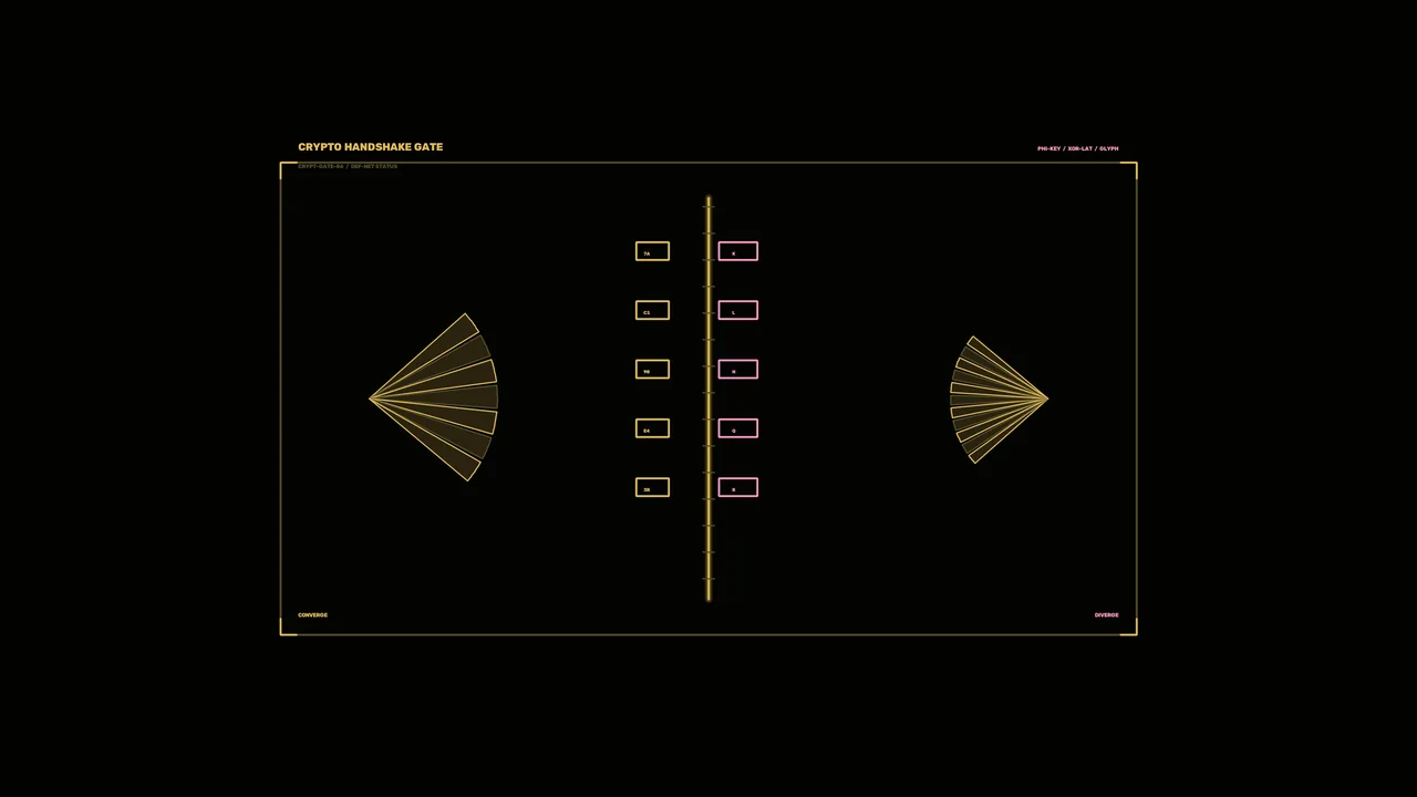 Crypto Handshake Gate Sci-Fi HUD 4K Wallpaper