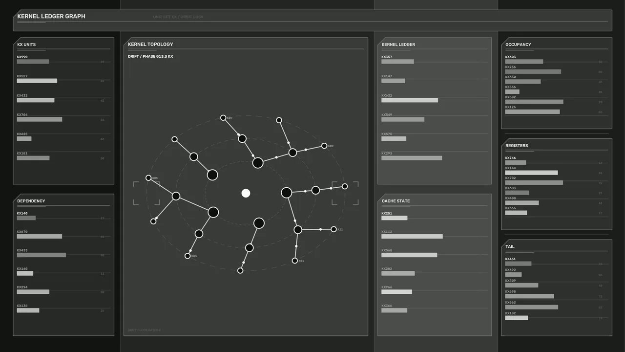 Kernel Ledger Topology Sci-Fi HUD Dashboard 4K Wallpaper