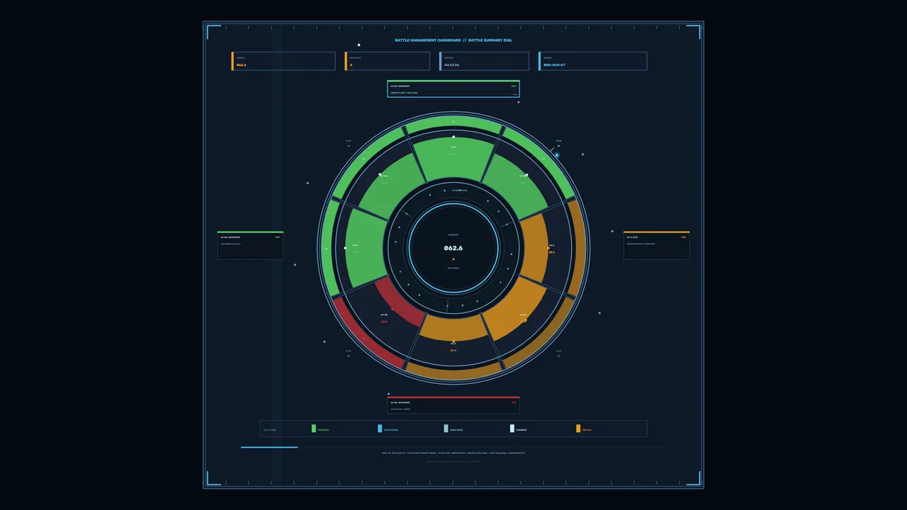 Fictional Battle Management Dashboard HUD with Radial Status Gauge Wallpaper