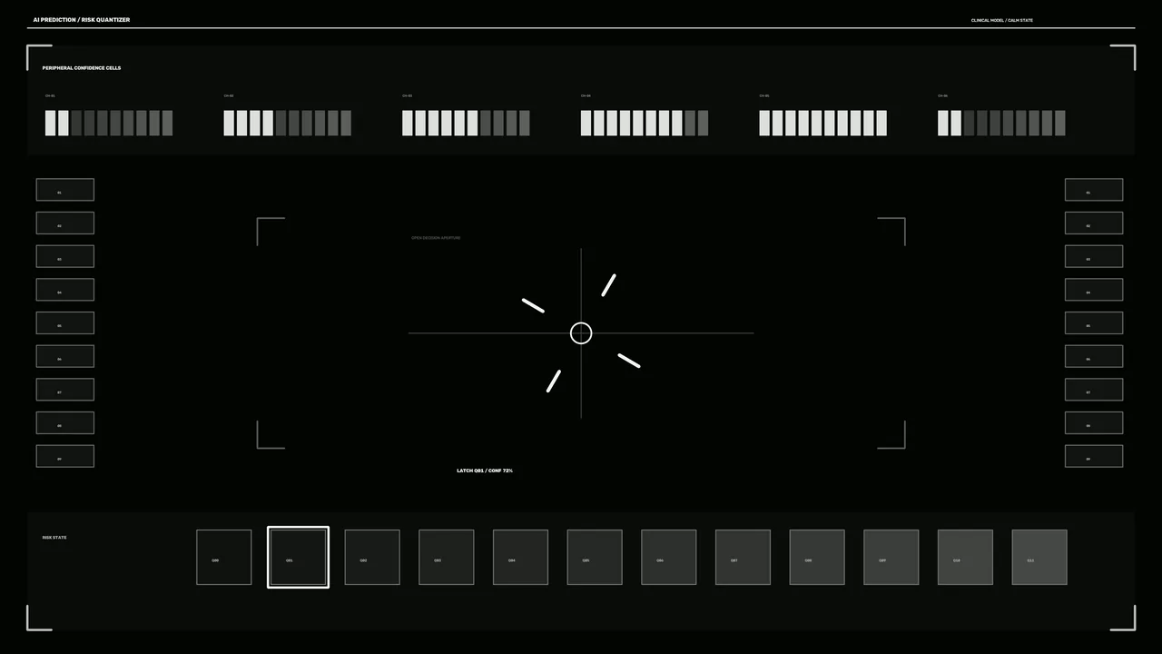 Monochrome Risk State HUD with Central Aperture Reticle