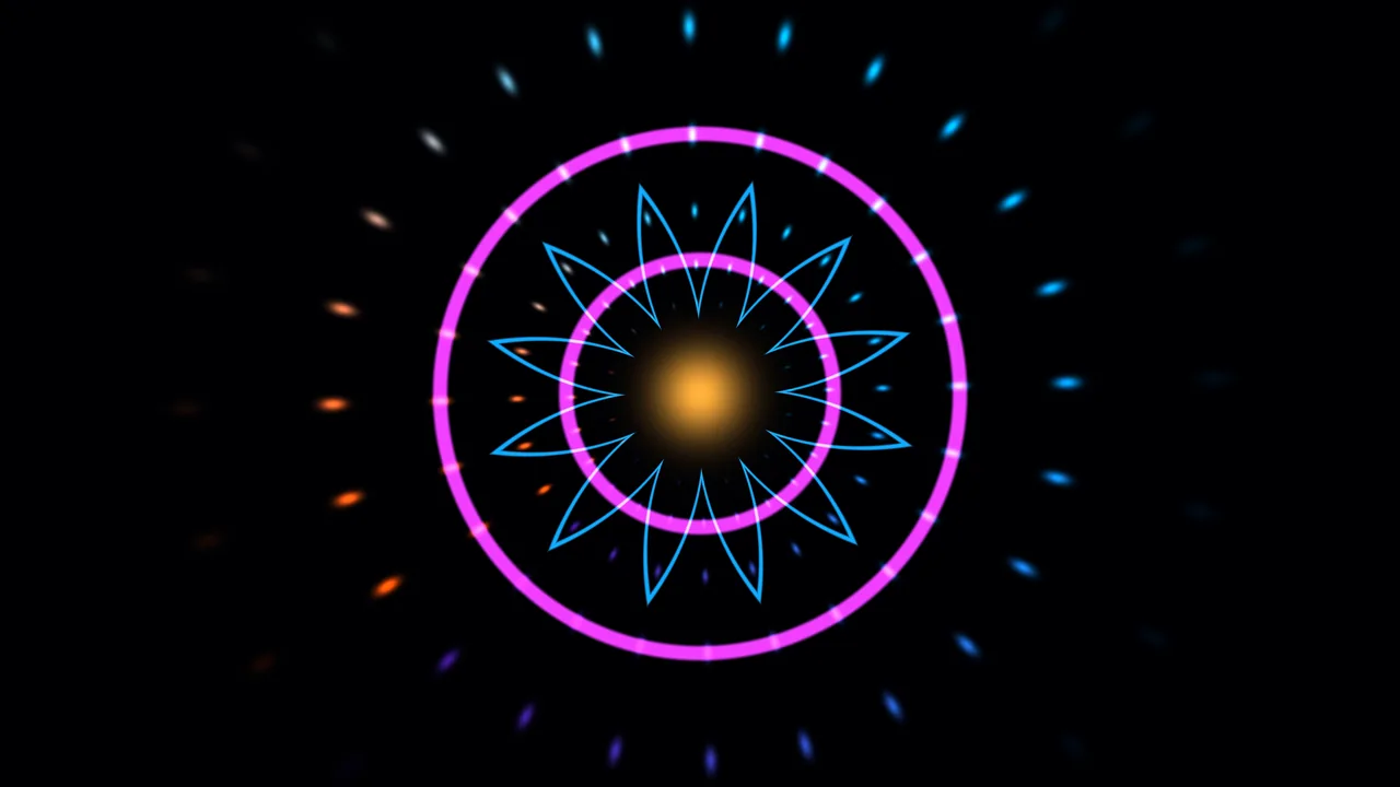 Neon Mandala with Magenta Rings and Blue Petal Geometry