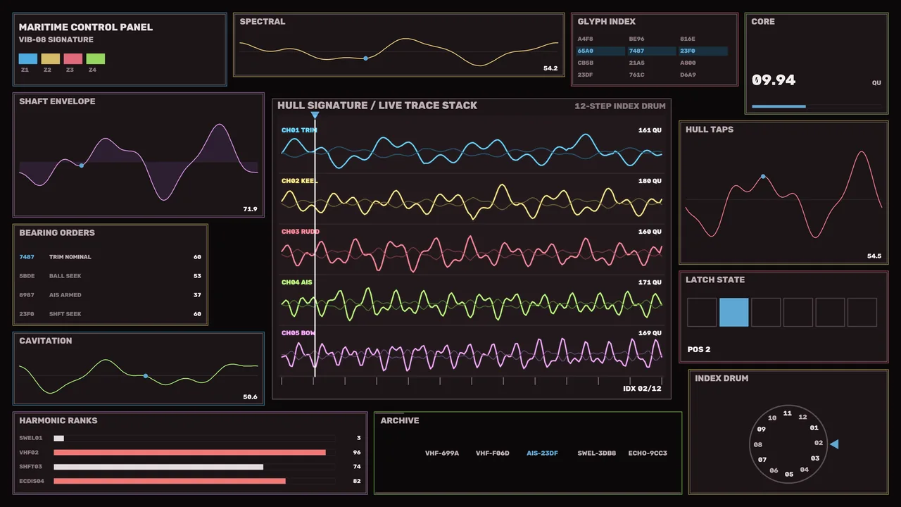 Maritime Sci-Fi HUD Telemetry Dashboard with Multicolor Waveforms 4K Wallpaper