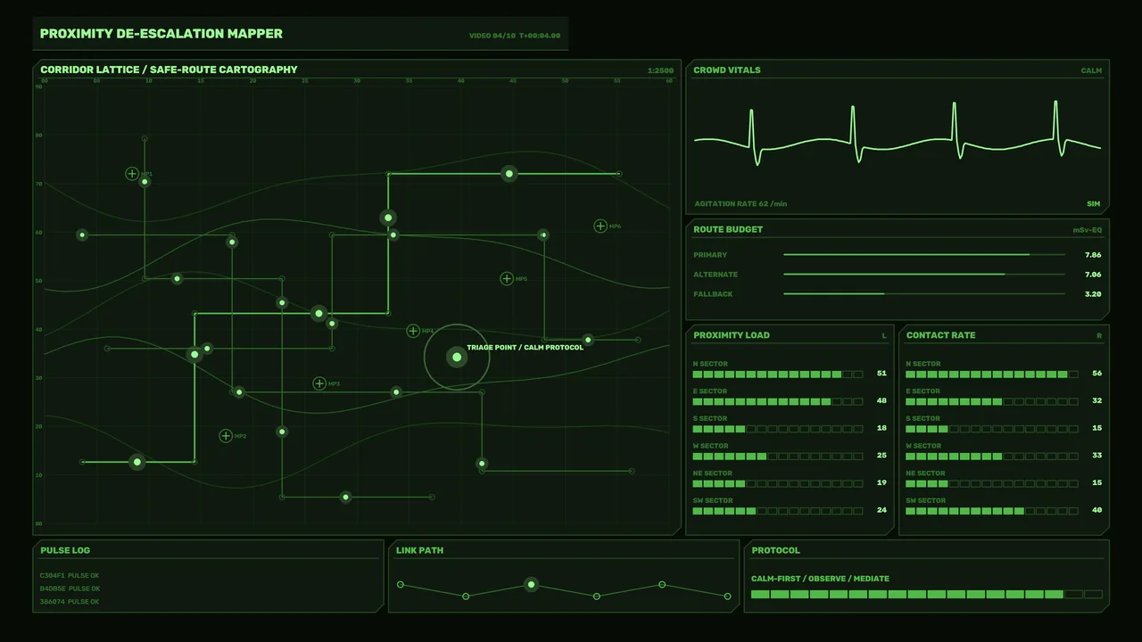 Futuristic Green Crowd De-Escalation Mapping HUD 4K Wallpaper
