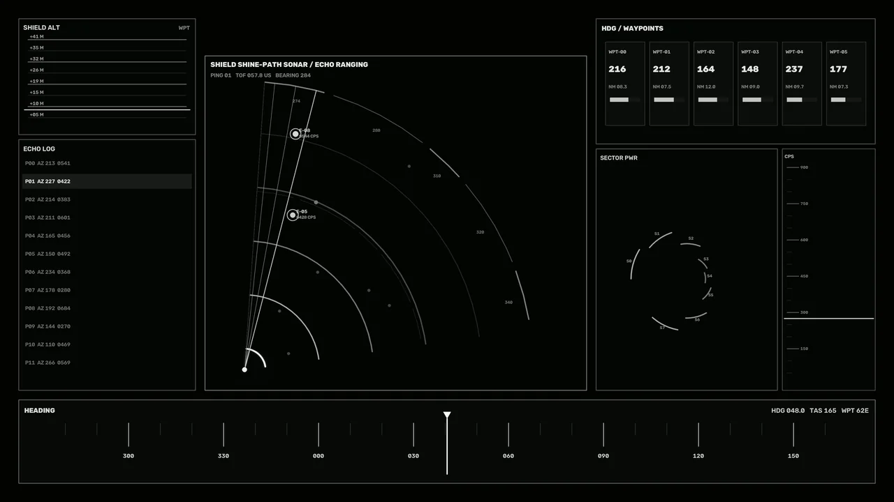Futuristic Sonar Echo-Ranging HUD with Waypoint Telemetry 4K Wallpaper