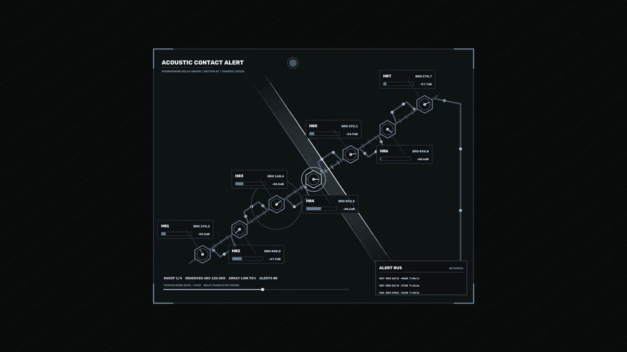 Acoustic Contact Alert Hydrophone HUD — 4K Sci-Fi Wallpaper