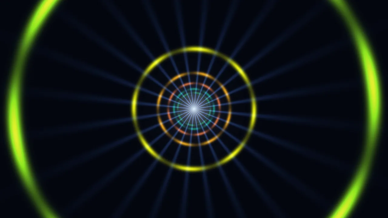 Concentric Neon Light Tunnel with Radial Rings