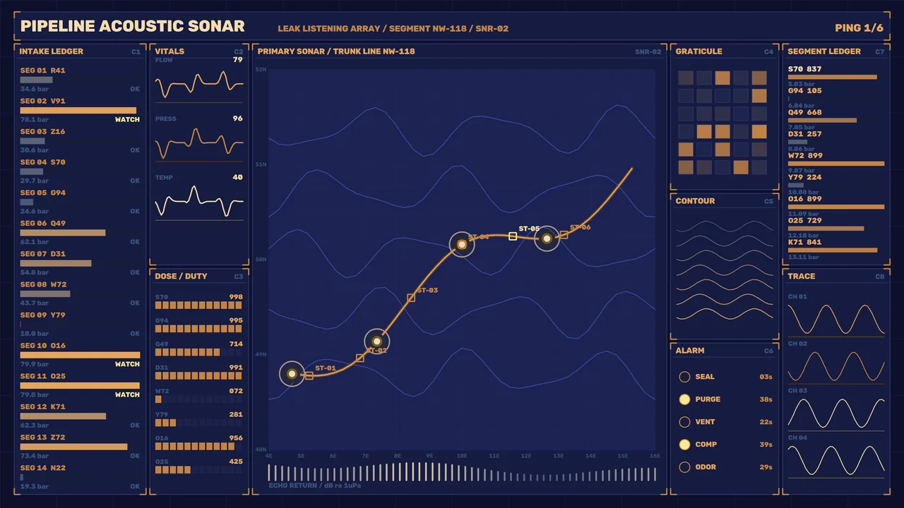 Pipeline Acoustic Sonar Monitoring HUD Dashboard