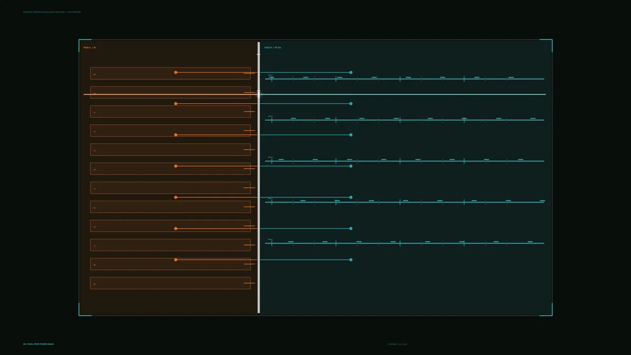 Sci-Fi HUD Telemetry Dashboard with Amber and Cyan Data Panels
