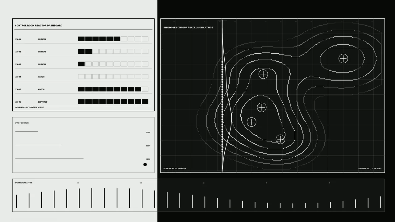 Monochrome Reactor Control Room Dashboard HUD 4K Wallpaper