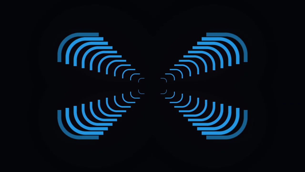 Blue Segmented Tunnel Geometry on Black 4K Wallpaper