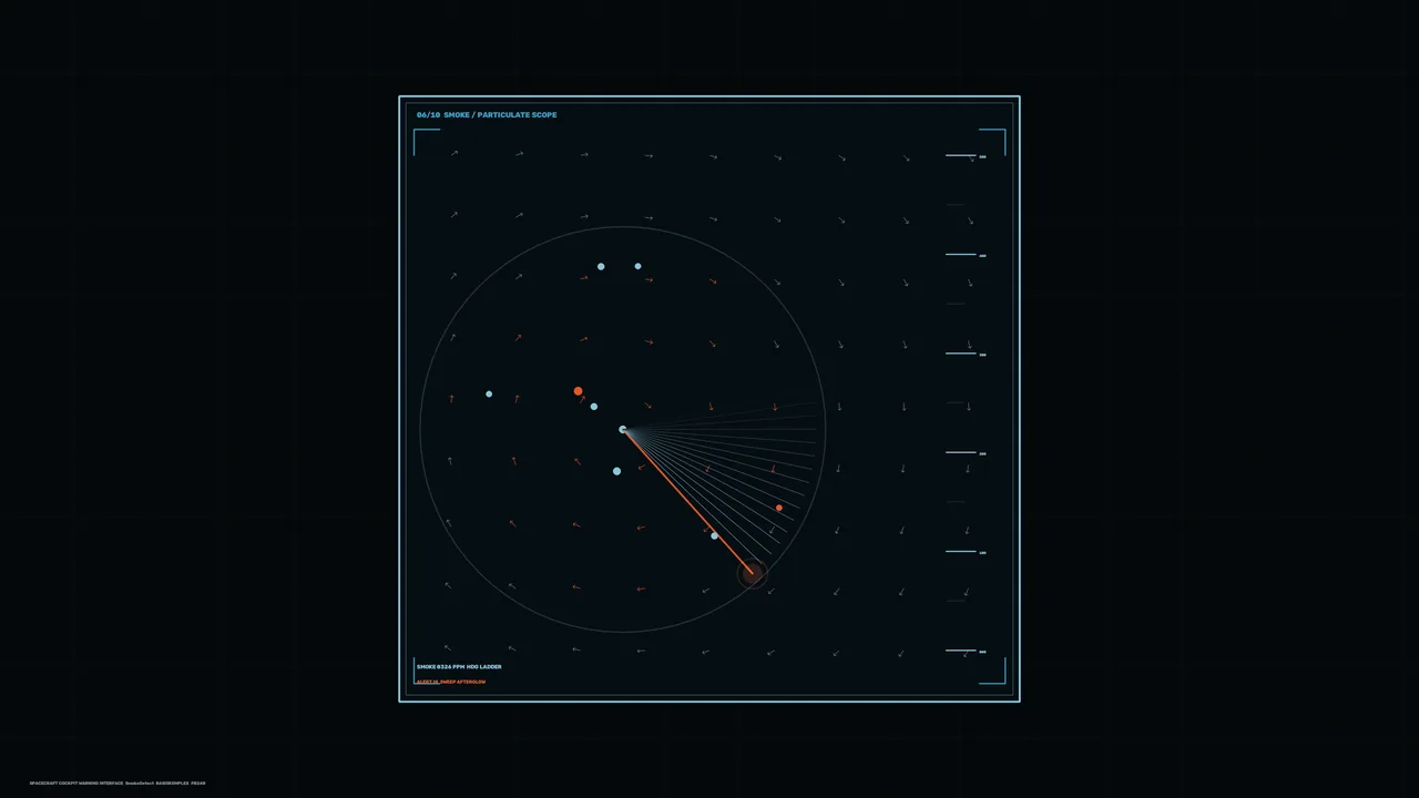 Smoke Particulate Scope HUD with Circular Telemetry Scanner, Cyan Frame and‌橙?