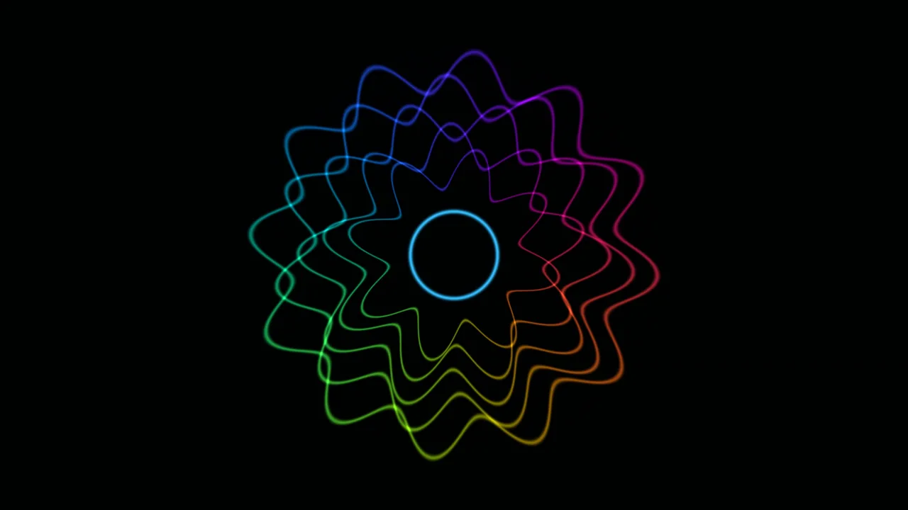 Neon Rainbow Mandala with Wavy Circular Lines on Black 4K Wallpaper