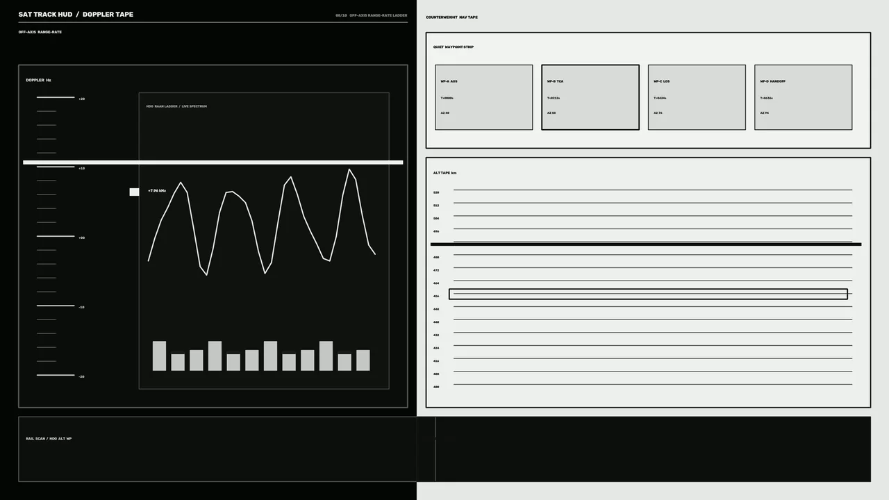 Satellite-Tracking Doppler HUD Dashboard – Monochrome 4K Wallpaper